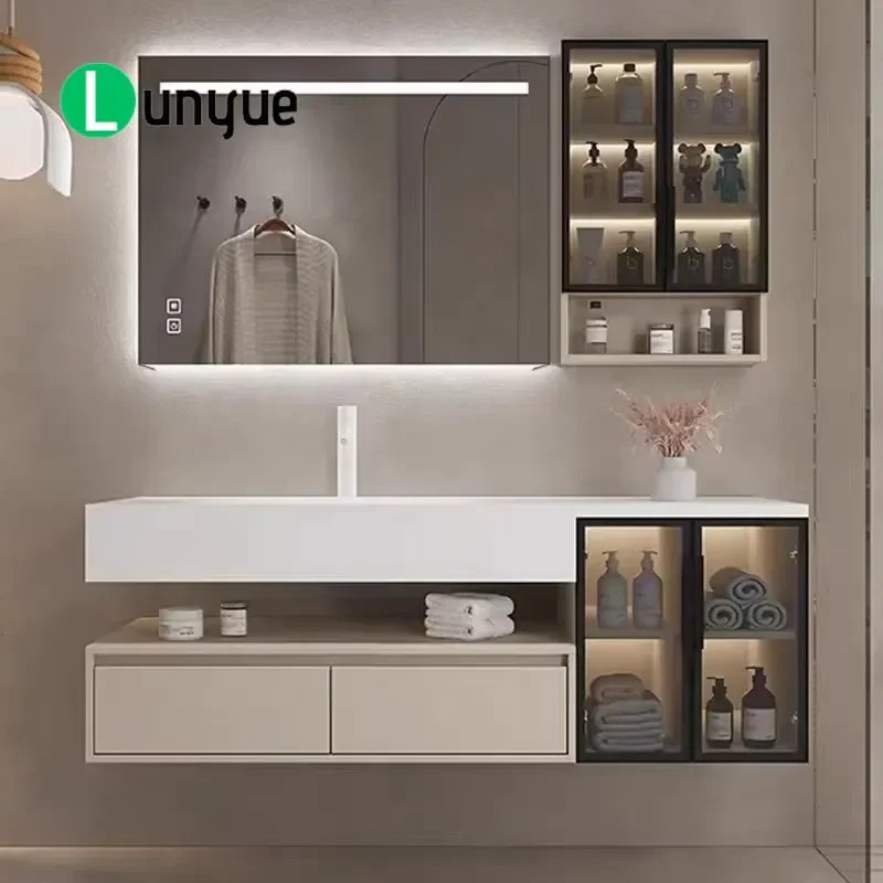 Wall Mounted Solid Surface Acrylic Integrated Wash Basin Bathtub Sink Countertop Bathroom Vanity Cabinet Furniture Modern
