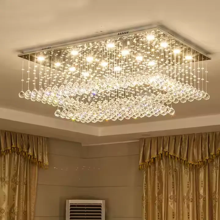 Nordic Modern Chandelier LED Ceiling Light Crystals Ball Switch Indoor Office Stainless Steel Surface Mounted
