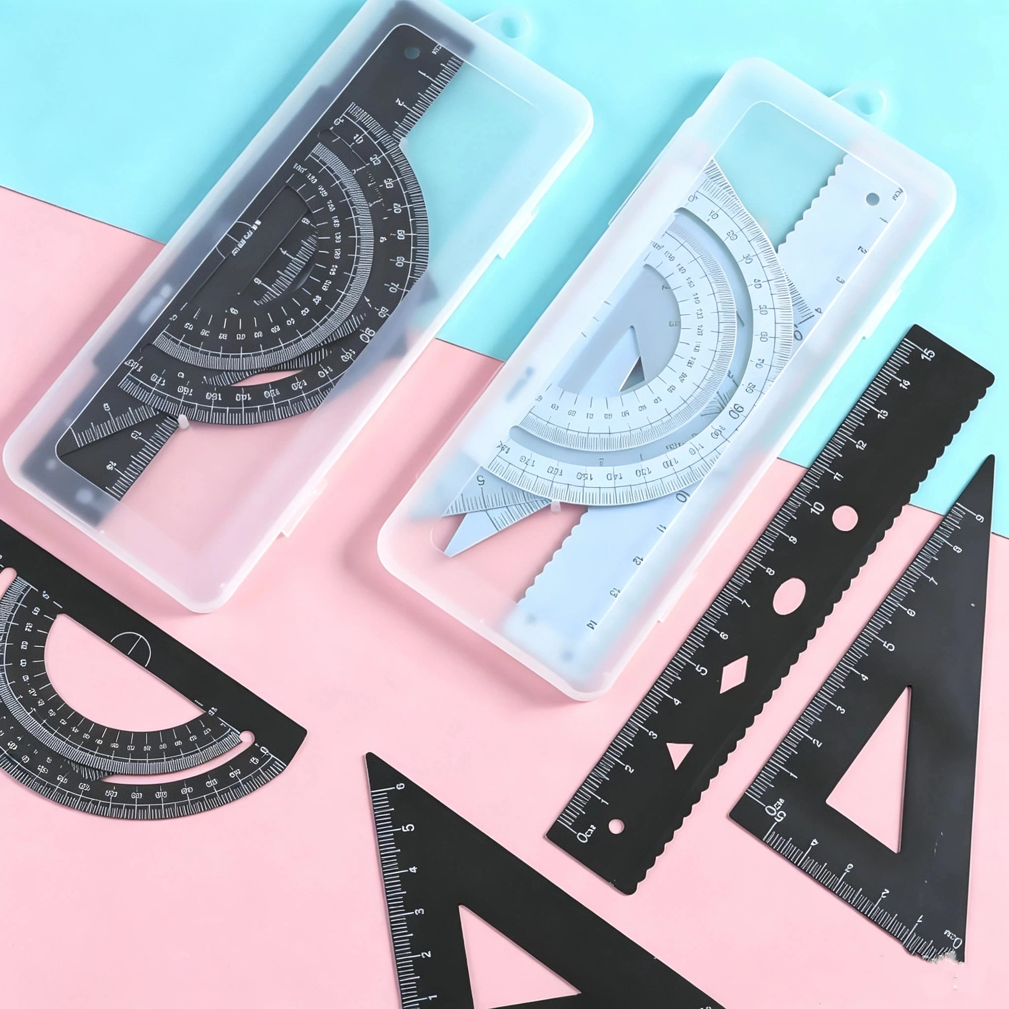 4-in-1 high carbon steel ruler paper set, multifunctional combination ruler triangle protractor for drawing