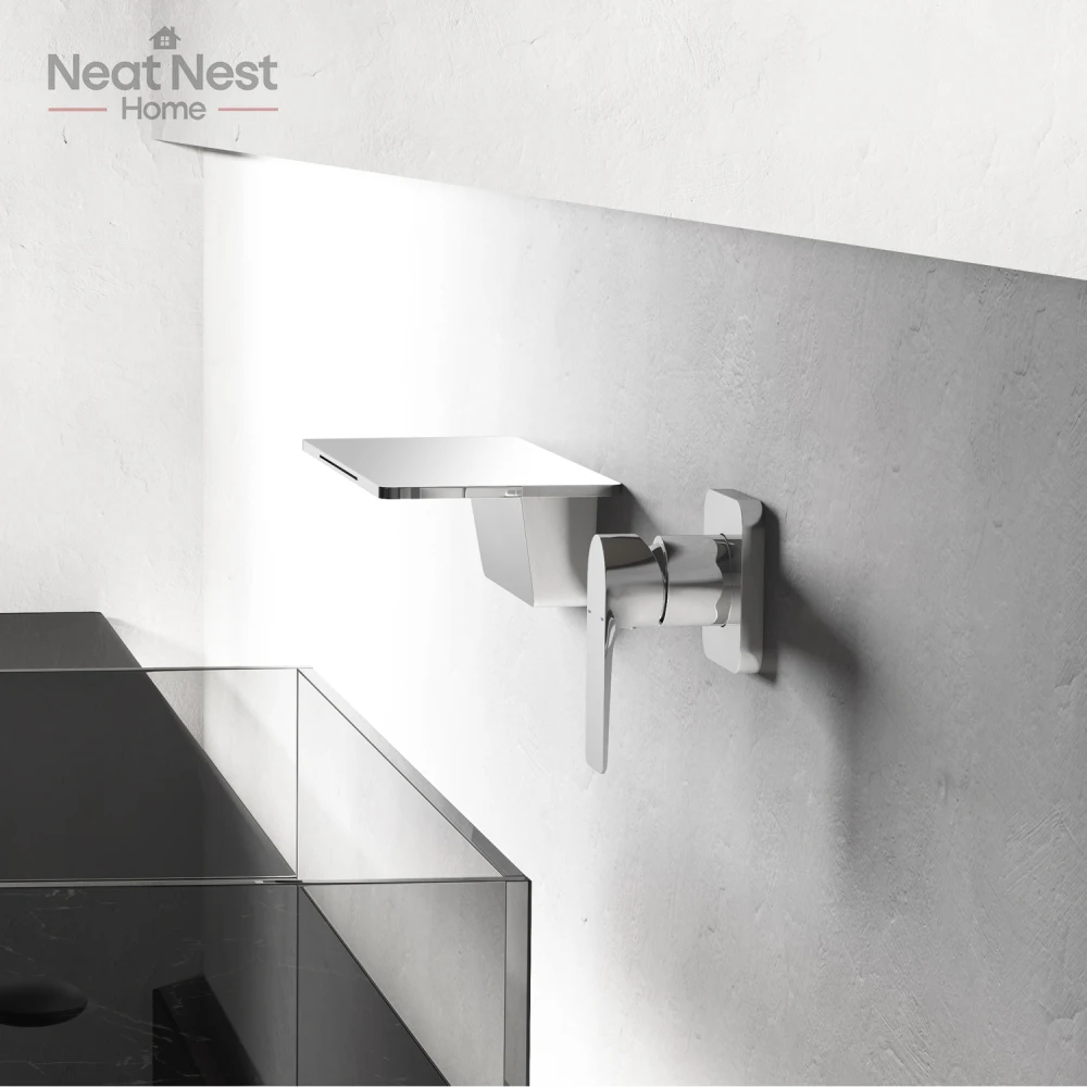 

Waterfall Bathroom Sink Faucet, wall-mounted single-handle design, Bathroom sink faucets are made of high-quality materials