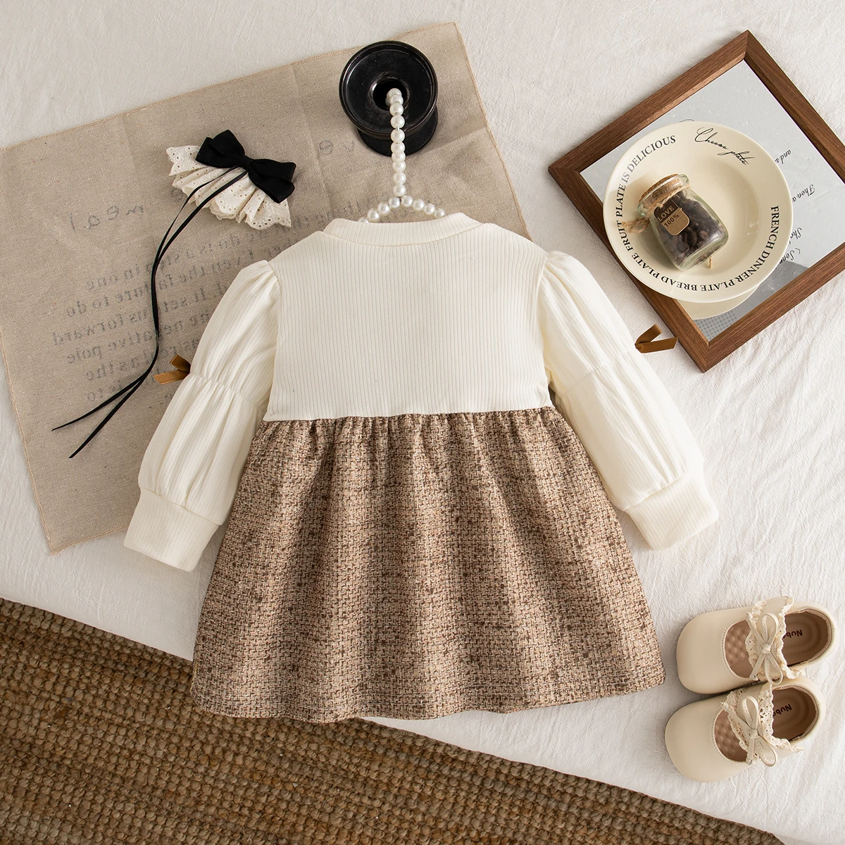 Abito da bambina primavera e autunno maniche lunghe stampa fiocco girocollo abiti da bambino carino abito da principessa casual