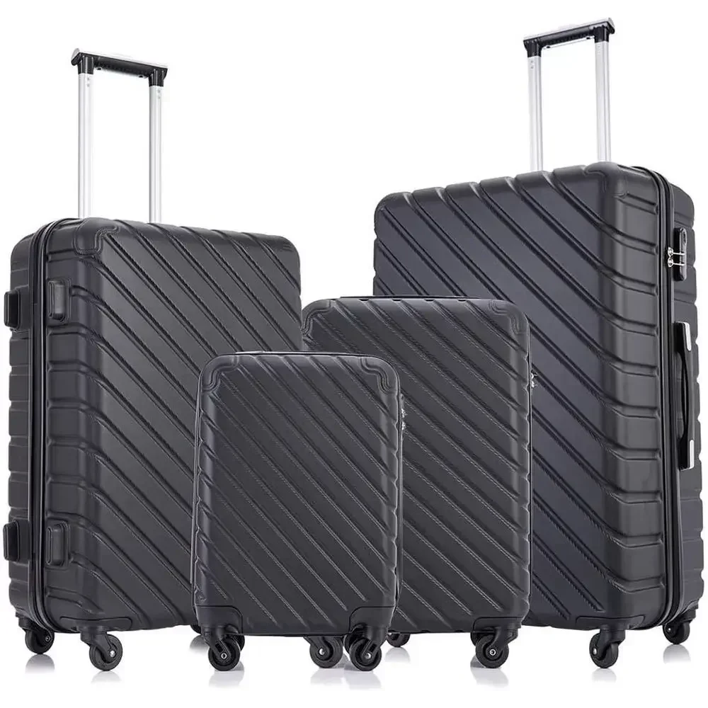 4-Piece 18-28 Inch Hard Shell ABS Luggage Set with Spinner Wheels, Carry-On Suitcase (Black)
