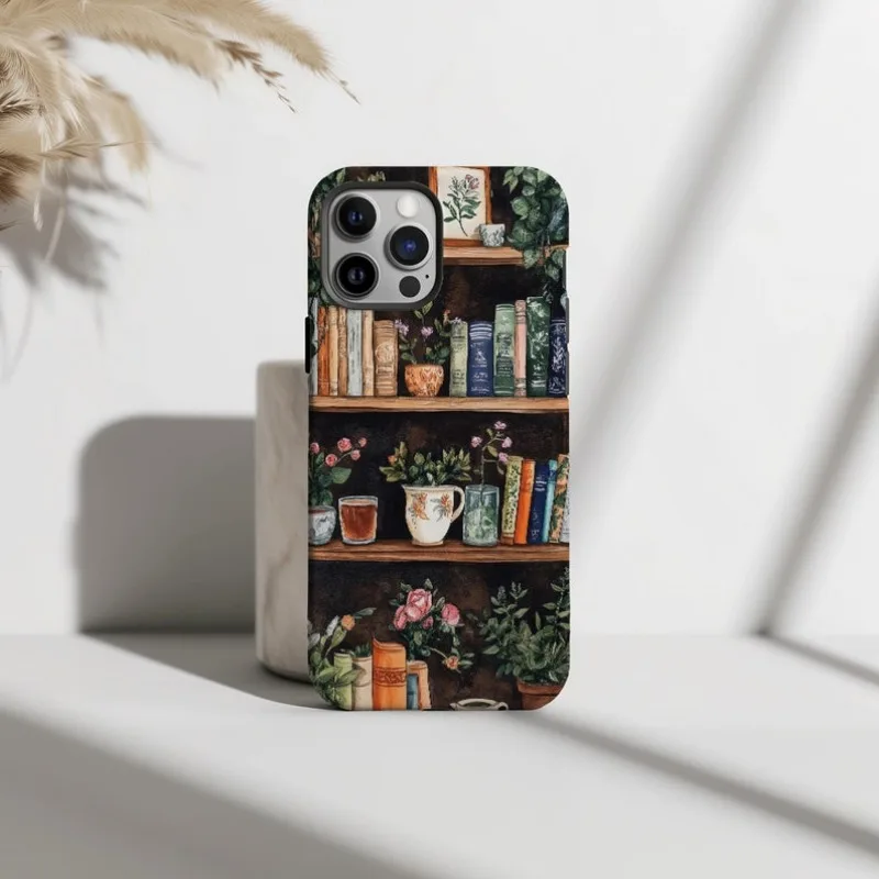 Dark Cottagecore Bookish Bookshelf Phone Case For IPHONE 16 15PRO MAX 14 13 12 11 Acrylic TPU Two in one magnetic Phone Cases