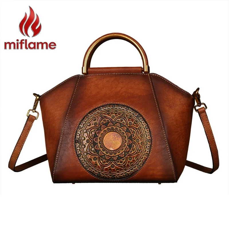 Genuine Leather Satchel Bag for Women Vegetable Tanned Embossed with Detachable Strap Refined Luxury Shoulder Bag