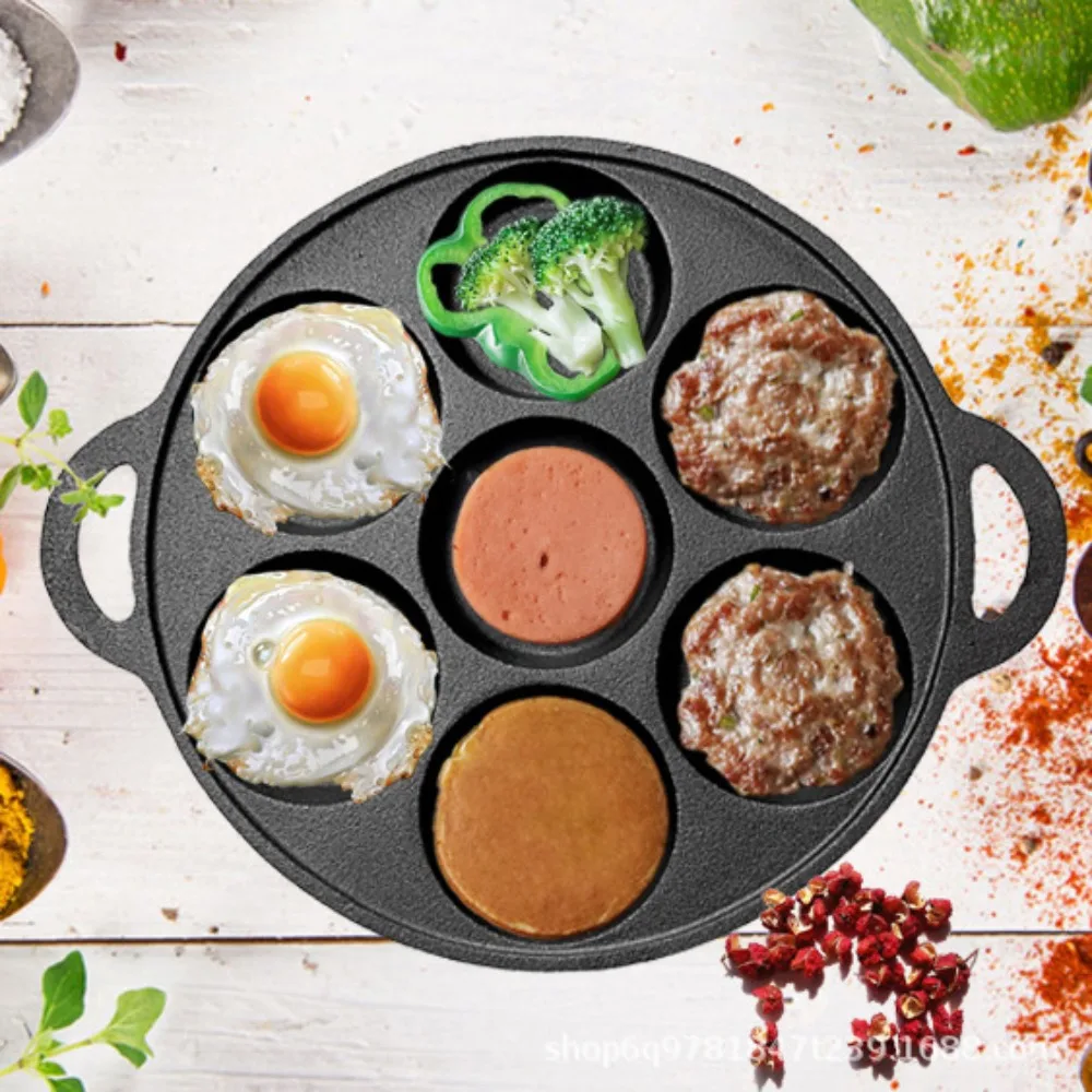 

Breakfast Maker Cast Iron 7 Hole Omelette Pan Efficient Round Fried Eggs Pot Non-Stick Labor-saving Ham Pans Pie