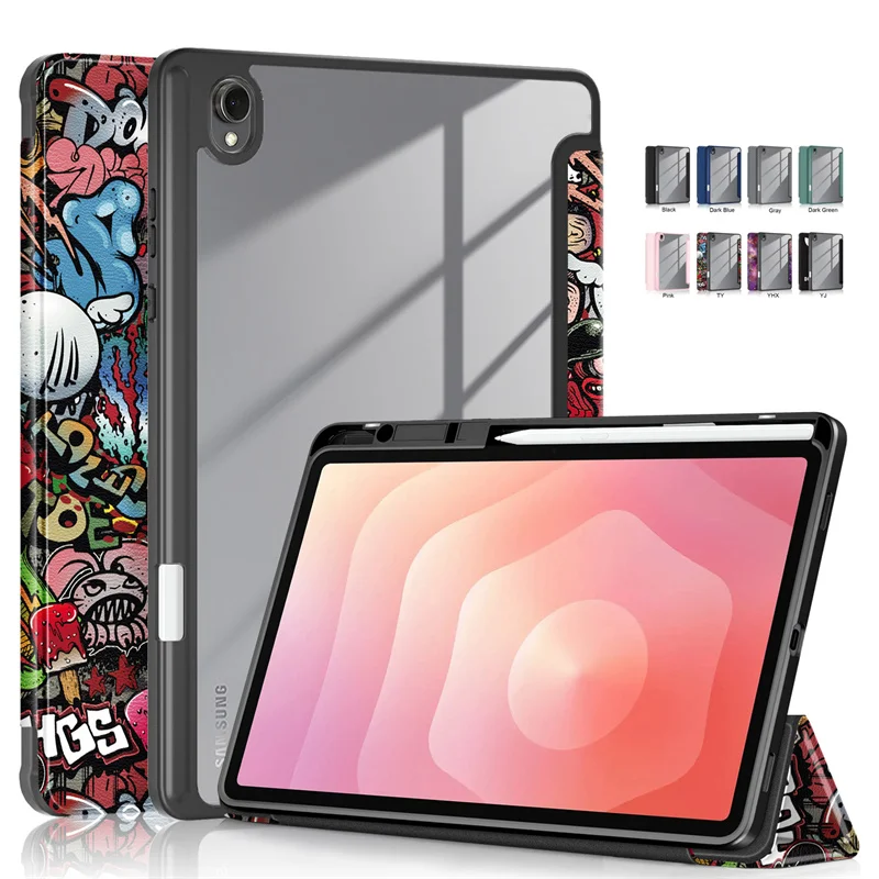 For Samsung Tab S11 Case Trifold Paint Acrylic Hard Back Smart Cover For Funda Galaxy Tab S11 11 inch 2025 Case with Pen Holder