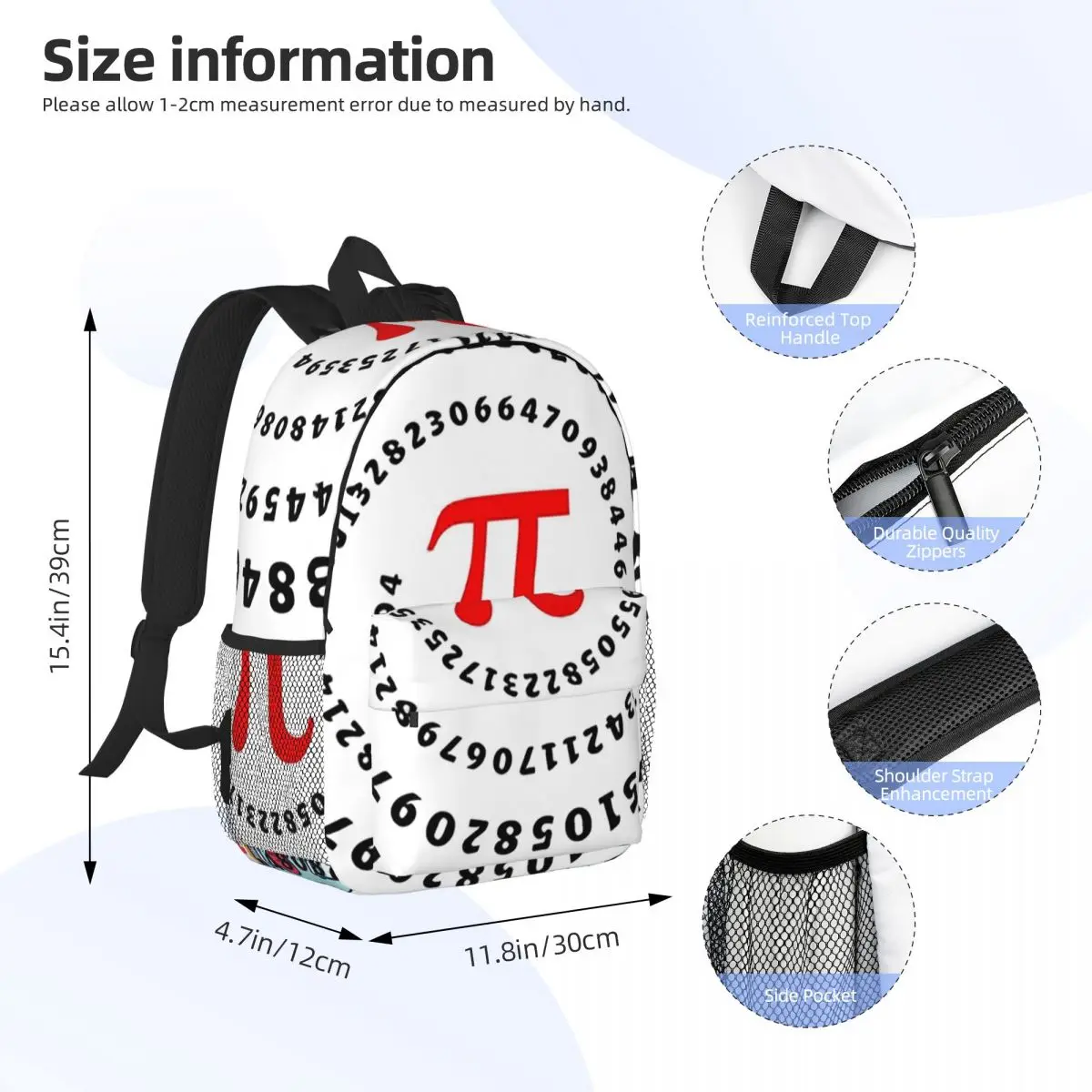 Pi, 나선형, 과학, 수학 백팩, 십대 책가방, 어린이 학교 가방, 노트북 배낭, 대용량 숄더백