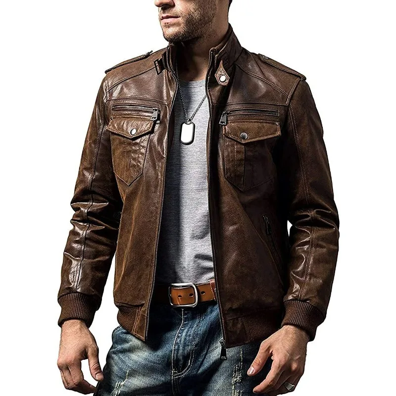 

Men's Pockets Authentic NAPA Leather Jacket Real Fashionable Bomber Winter Rider