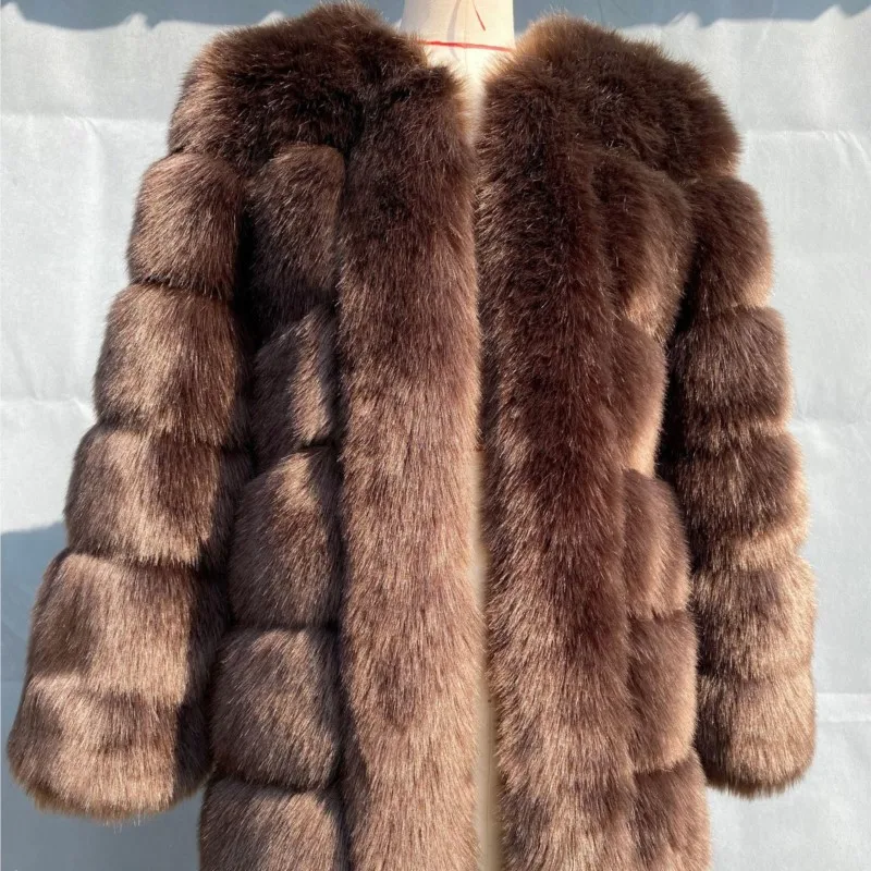 

2025 New Korean Style Women's Long Solid Color Faux Fox Fur Coat Winter Warm Thickened Thermal Casual Outerwear Jackets