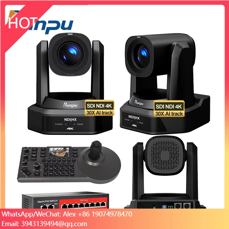 USD2298 Free Ship PTZ Broadcast Camera Bundle=3 Pcs NDI SDI 4K 30X PTZ Conference Camera Streaming AI Track+Controller HD66K-30N