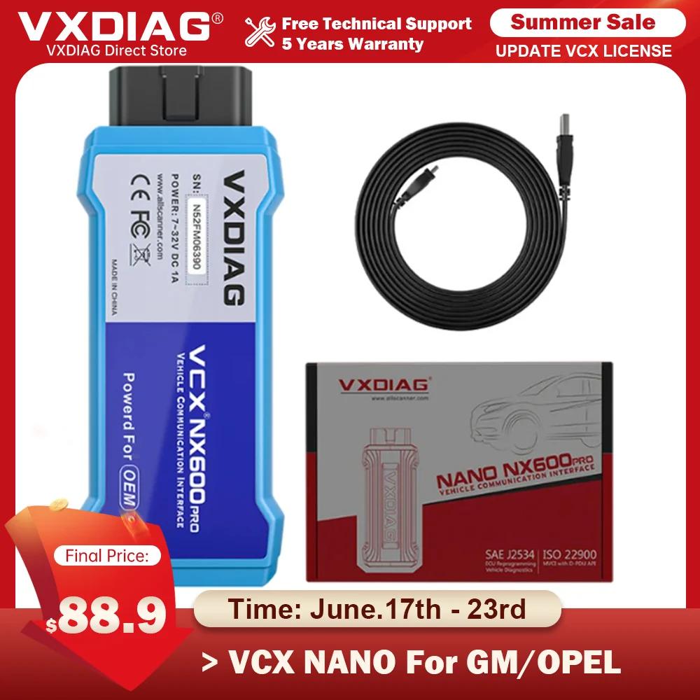 

VXDIAG NANO For GM For Opel NX600PRO J2534 Programming ECU Coding obd2 automotive diagnostic tool All System Scanner Free Update