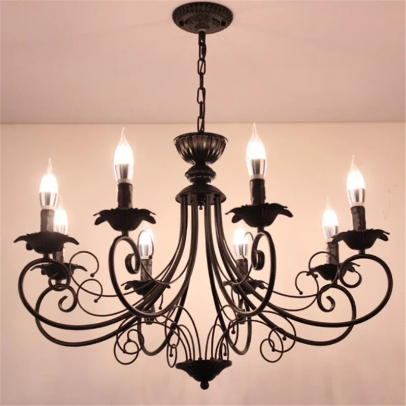 

Lustre American Candle Lamp Vintage Loft Retro Chandelier Beige Black Color Suspension Wrought Iron Chandeliers Fixtures