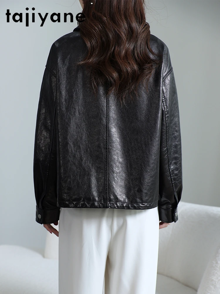 TAJIYANE Giacca in pelle di montone con strato superiore al 100% Donna Giacche corte in vera pelle Cappotto casual da donna 2025 Abiti da donna autunnali
