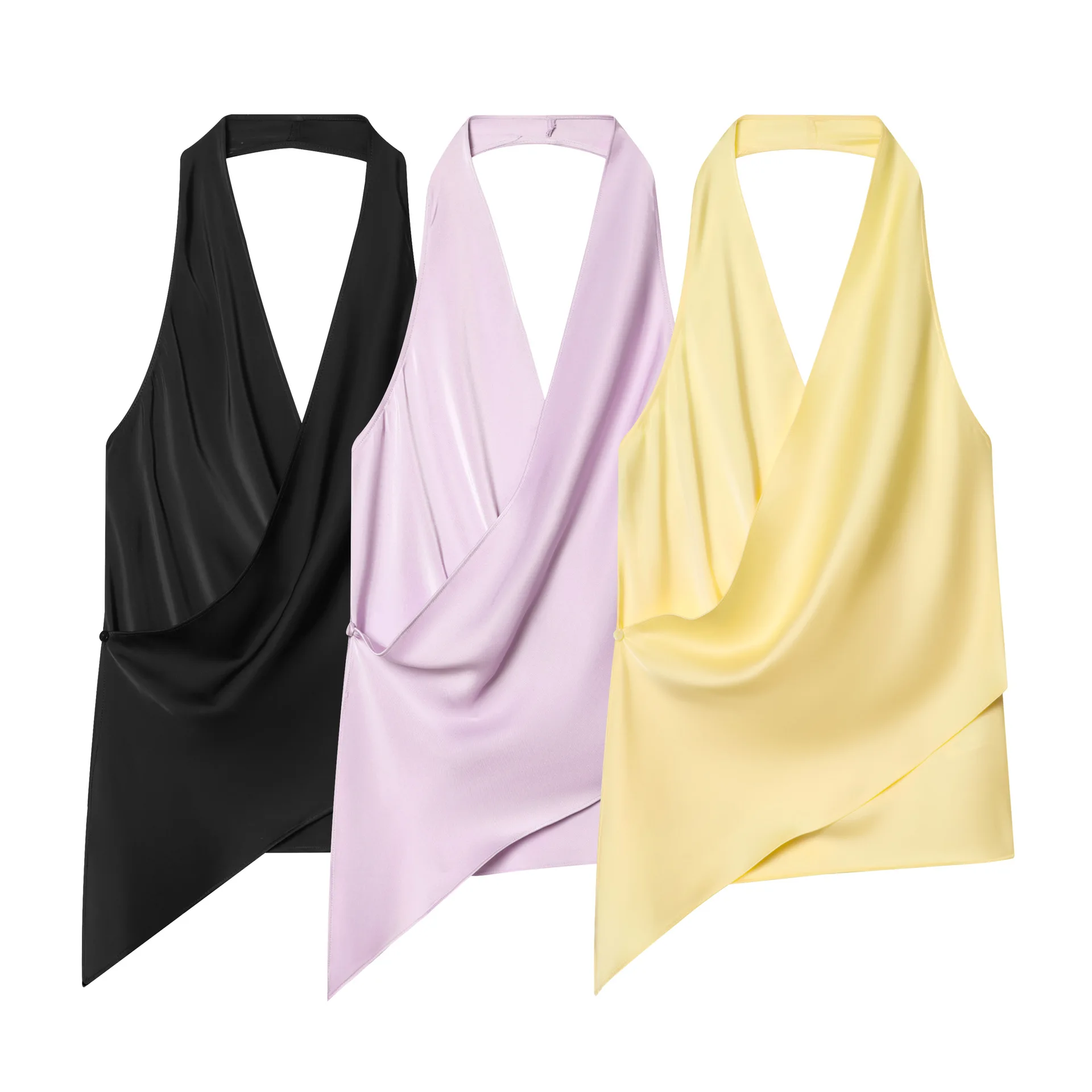 Spring New Women's Fashion Sexy Silk Satin Texture Neck Top