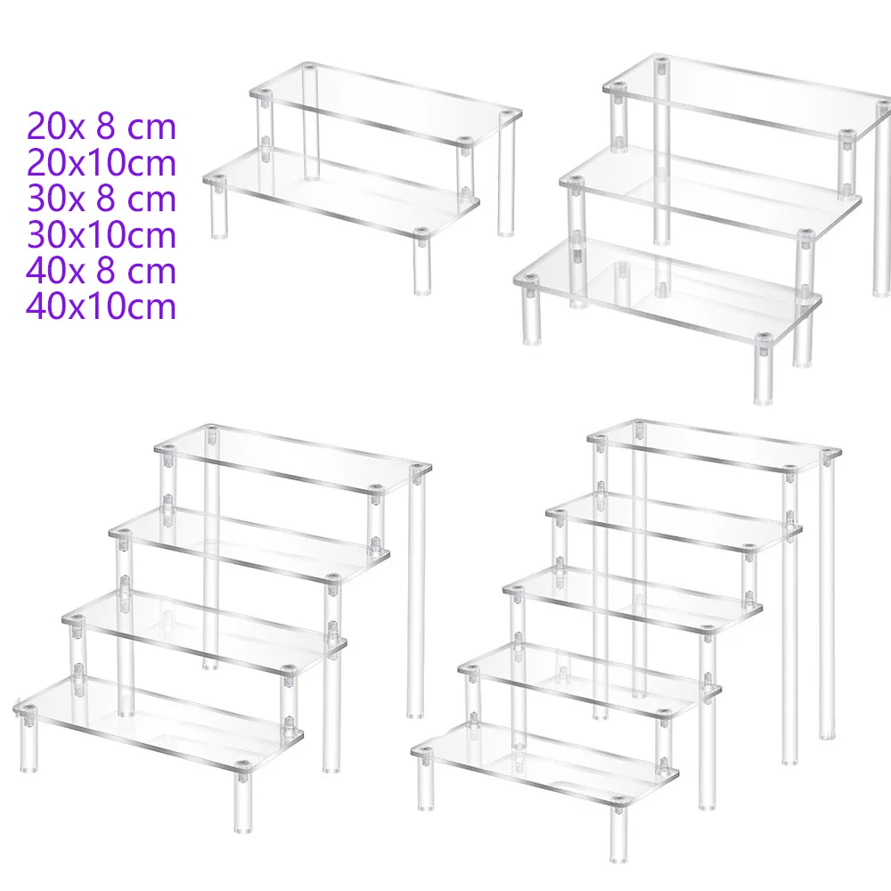 Acrylic Display Stand Tiered Display Shelf Clear Organizer Shelves Step Riser Ladder Stand for Figure Cupcake Perfumes Desserts