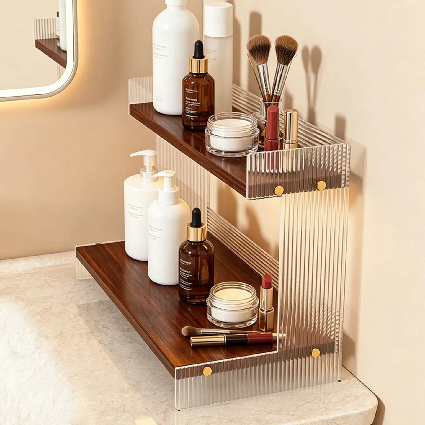 YFY Washing Table Side Shelf Double-layer Acrylic Shelf Washing Table Skin Care Products Perfume Cosmetics Storage Rack