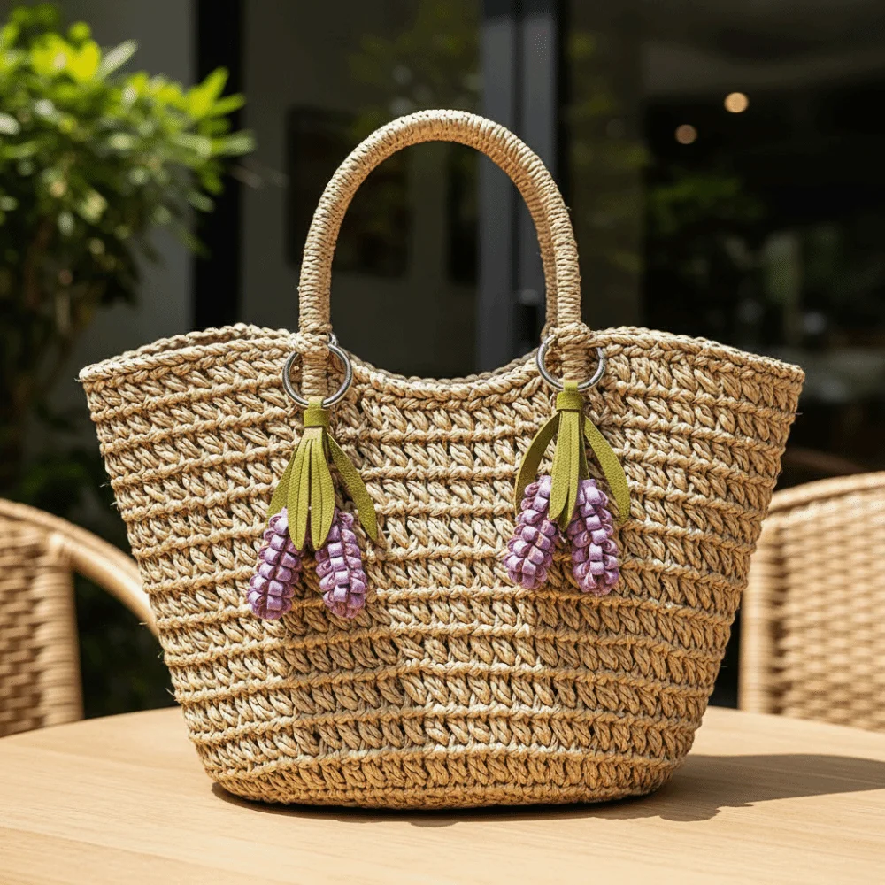 Trendy Purple Pu Leather Flower Pendant Lavender Weave Pu Flower Keychain Fashion Handmade Bag Charm Bag Ornament