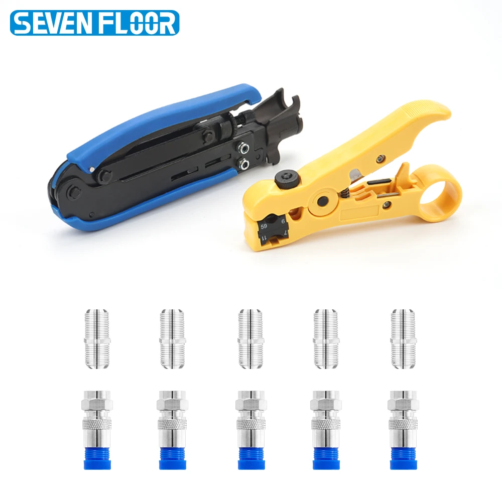 Coaxial Compression Tool Kit Coax Crimper Stripper Set for F RG59 RG6 RG11 Connectors with F Style Connectors