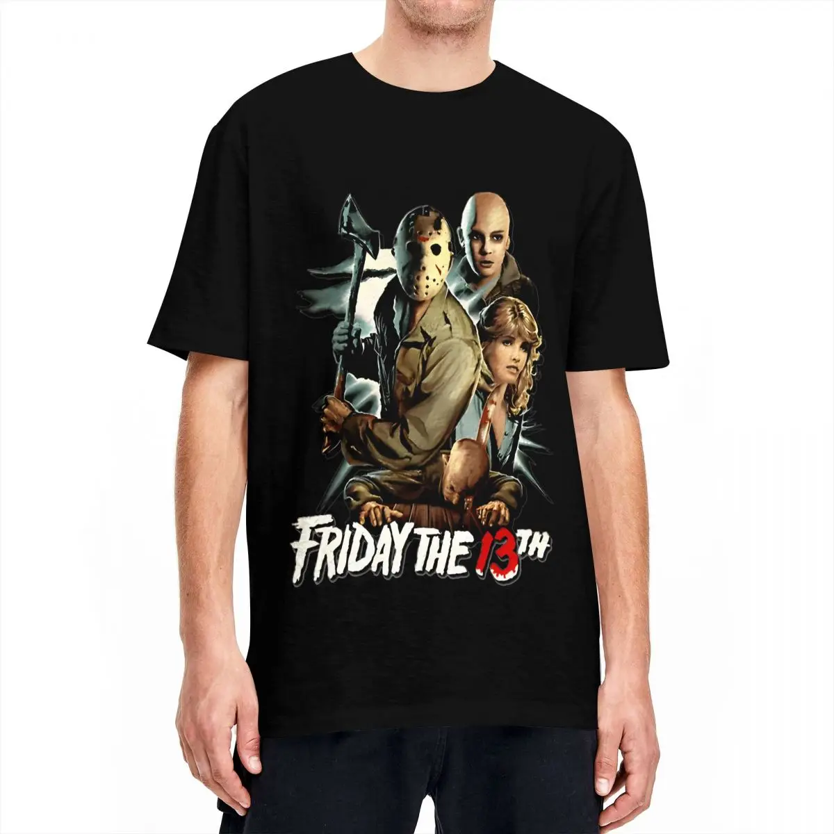 Vintage Jason Voorhees Friday 13th T-Shirt Men Cotton Short Sleeve Round Neck Top Tee