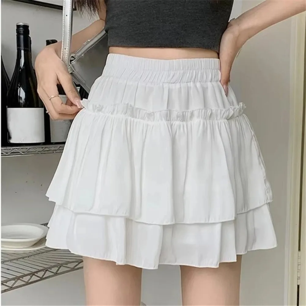 

Casual Sweet Style Pleated A-Line Skirt Elegant Basic Cut Ruffle Skirt Versatile High Waist Elastic Waist Skirt Date Night
