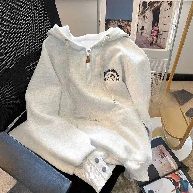 Girls Hoodie 2026 New Korean Zipper Top Cartoon Embroidery Casual Sweatshirt Spring Autumn Children Fashion Clothing