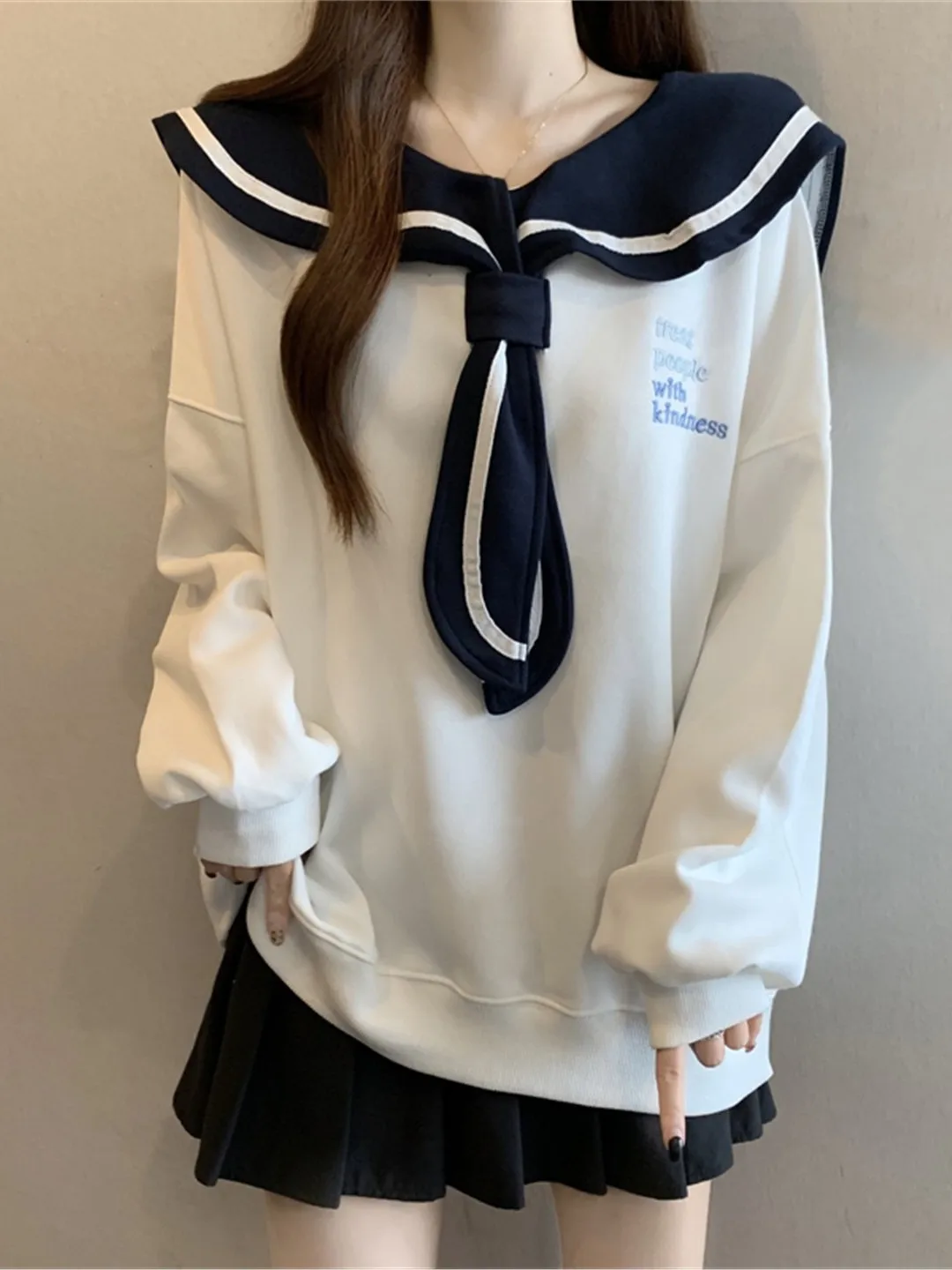 

Женская толстовка с длинным рукавом в корейском стиле, больших размеров, с воротником-стойкой, средней длины, модная, осенне-зимняя, для создания молодежного образа