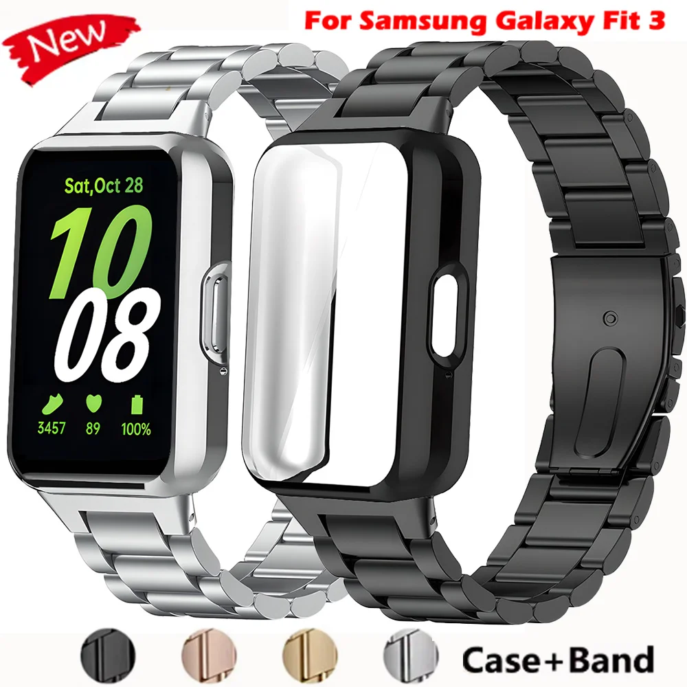 

Защитный чехол для Samsung Galaxy Fit 3, чехол из поликарбоната + металлический ремешок для Samsung Galaxy Fit 3, аксессуары из нержавеющей стали