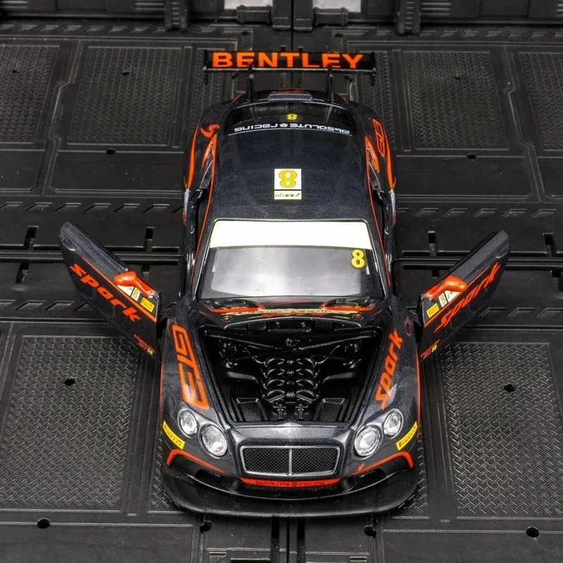 Voor 1:32 Bentley Continental GT3 Legering Rally Auto Model Auto Deuren en Kap Kan Open worden gegeven als verjaardagscadeau aan vrienden