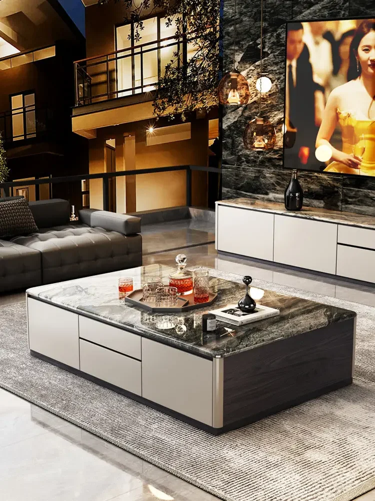 

Marble coffee table square household solid wood light luxury high-end living room