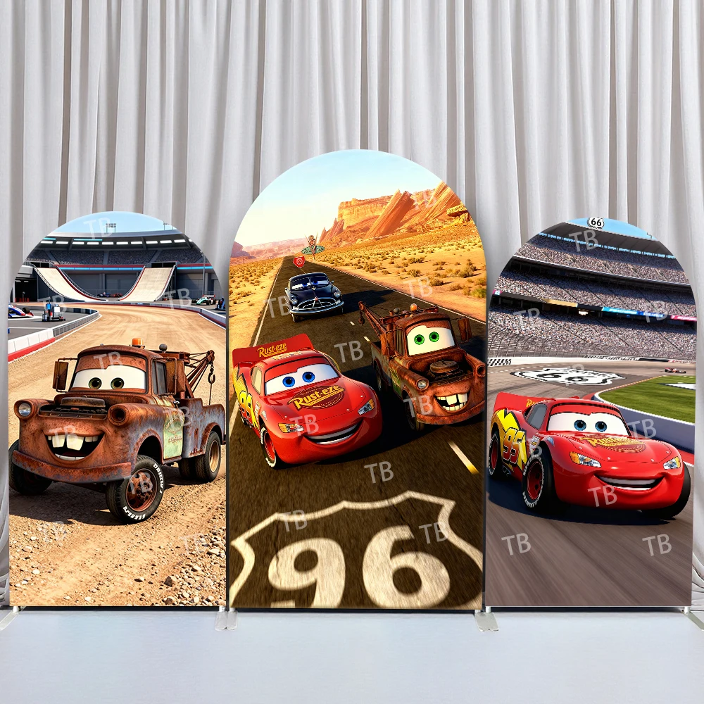 

Disney Pixar Cars Arch Backdrop Cover Birthday and Baby Shower Route 66 Racing Track Theme for Kids Party Photo Booth Decor