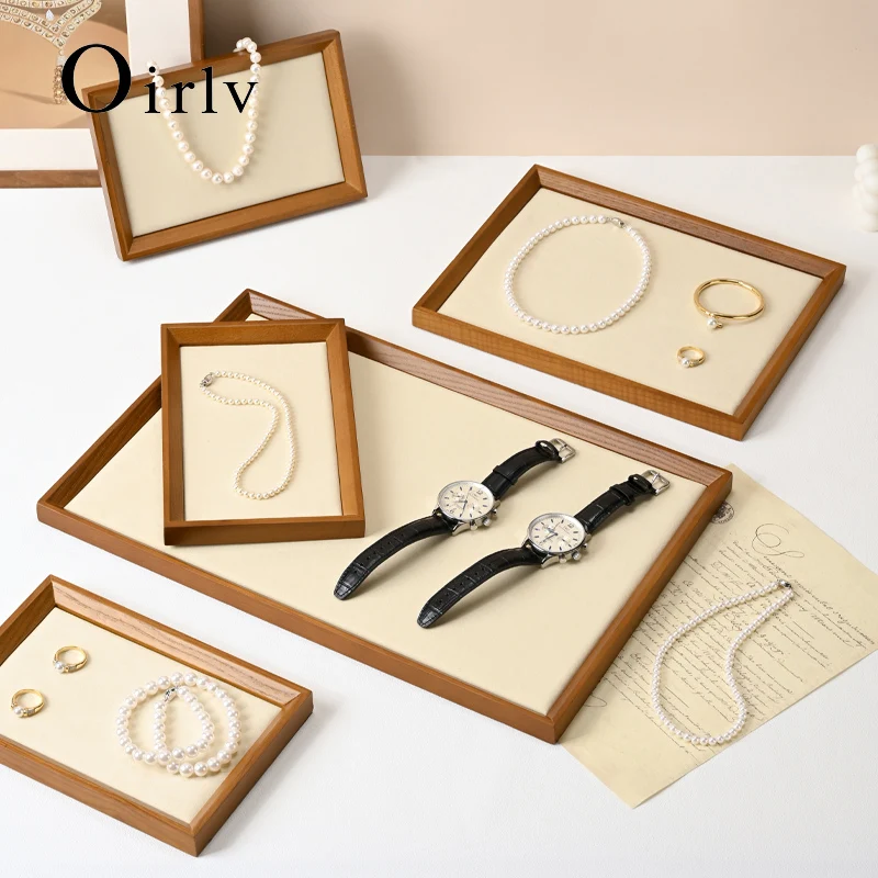 Oirlv Wooden Jewelry Organizer Tray Jewelry Display Props Jewelry Key Storage Bracelet Necklace Tray Earring Ring Display Plate
