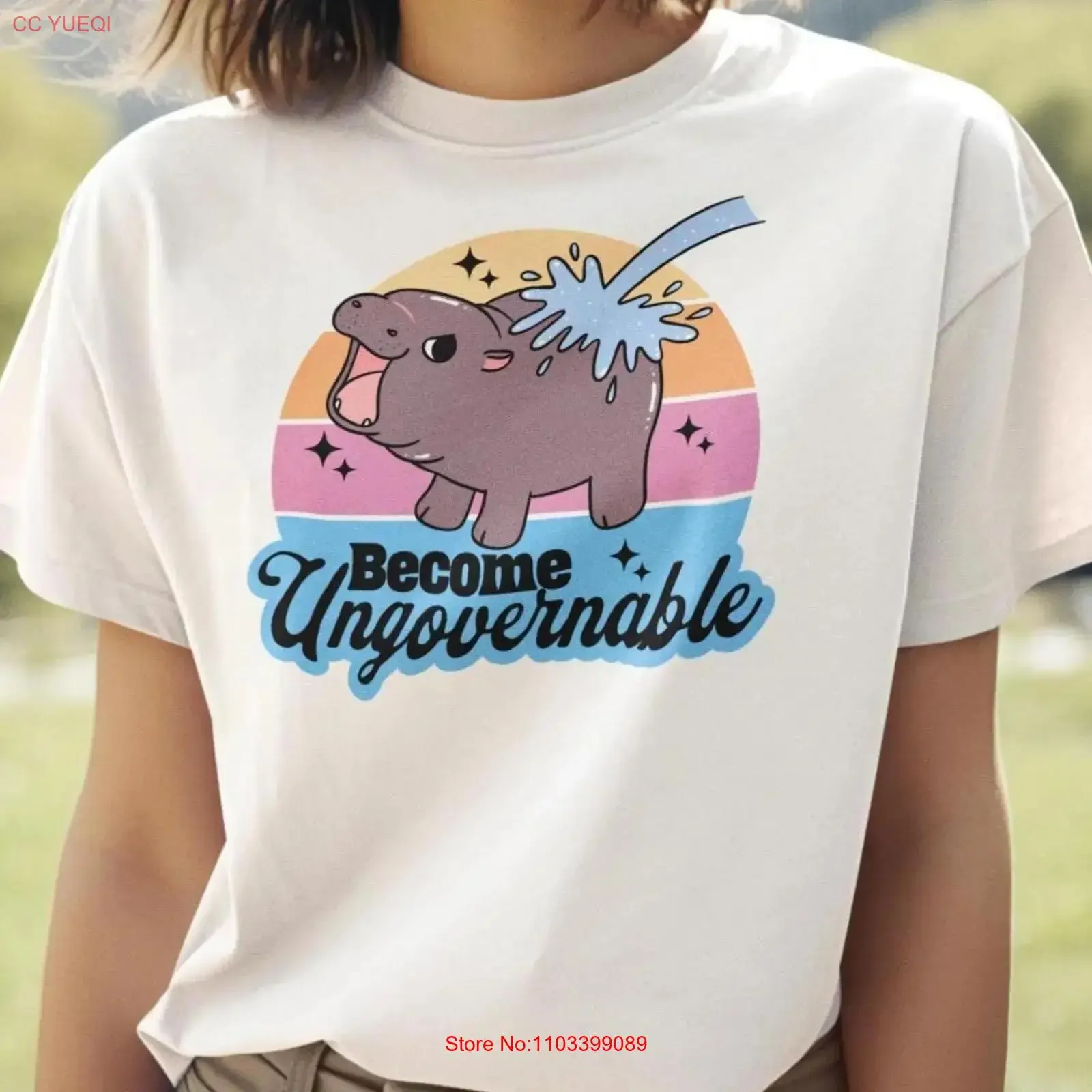 Moo Deng hippopotame Merch devenir Ungovernable Meme t-shirt drôle humour sarcastique Art vêtements rebelle vintage lavé