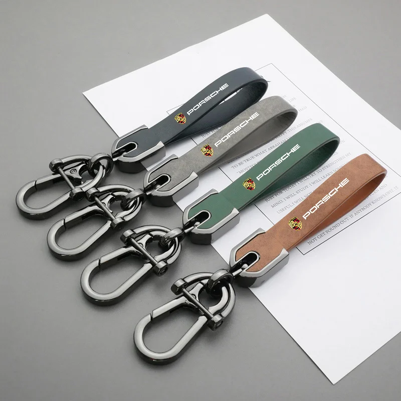 Porsche Leather Car Keychain Zinc Alloy Auto Keyring Accessories For Porsche 911 718 Taycan Panamera Cayenne Macan Boxster 918