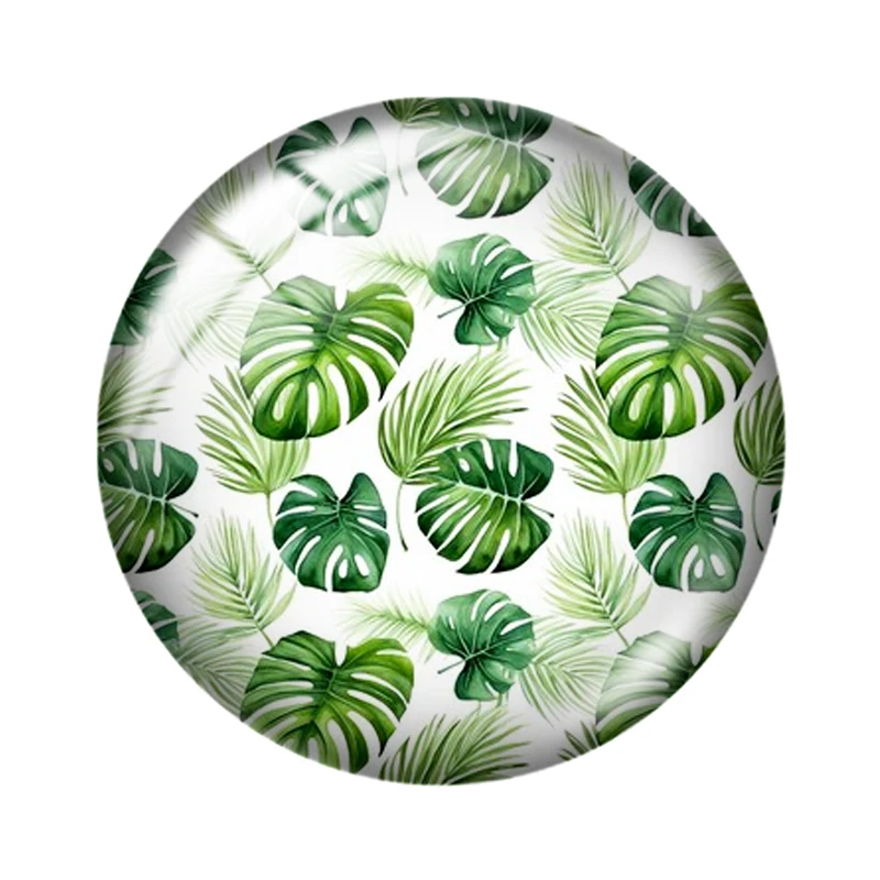 Watercolor tropical leaves 10pcs 12mm/25mm/30mm Round photo glass cabochon demo flat backMaking findings