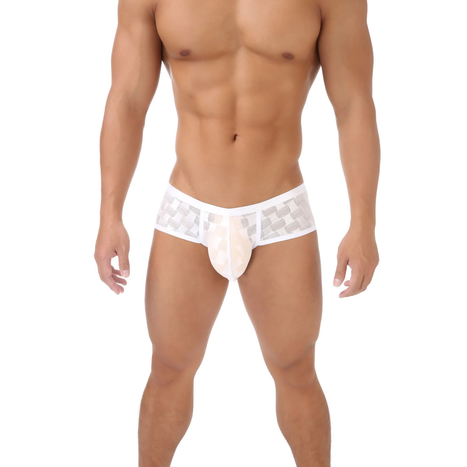 Мужское сексуальное сетчатое нижнее белье, ультратонкие полупрозрачные стринги с низкой талией, кружевные U-образные выпуклые карманы, маленькие эротические футболки с плоскими углами