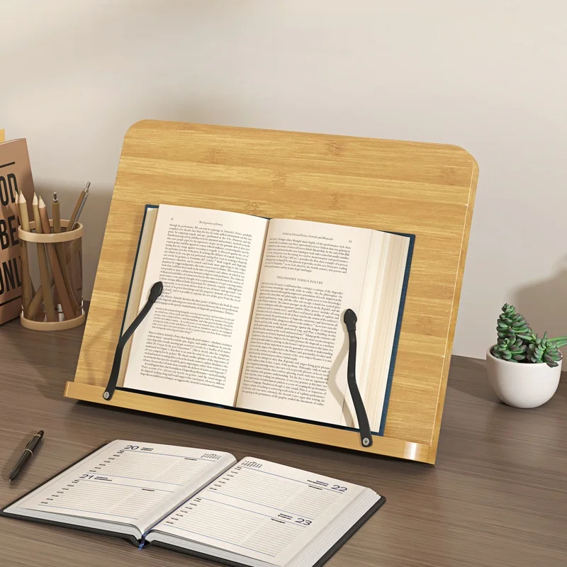 Adjustable Wooden Book Stand Reading Rack for Kids Adults Study Desk with Laptop Tablet Holder