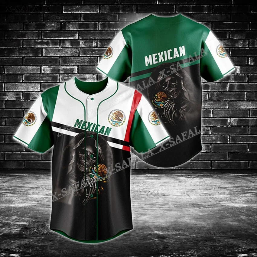 

Michoacán Mexico Reaper Flag Skull Emblem Eagle Camo Gift 3D Printed Baseball Jersey Shirts Men Streetwear Short Sleeve V-Neck