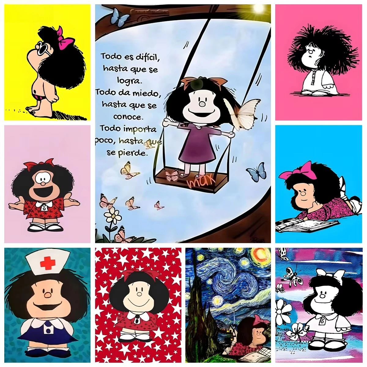 Oil Painting by Number Kit Mafalda Cartoon Cute Girl Art Canvas Wall Art for Adults DIY Home Decor Gift