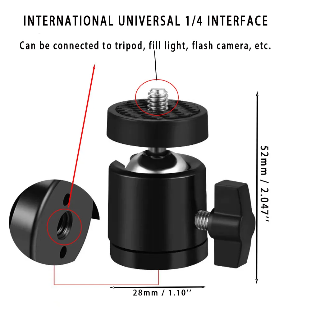 2 stuks 360 °   Draaibare mini-kogelkop met universele 1/4" schroefstatiefbevestiging voor smartphone LED-videolamp Microfoon actiecamera's