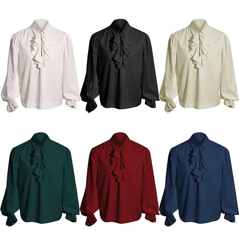 Vampire Renaissance Victorian Steampunk Ruffled Medieval Costume Men Shirts