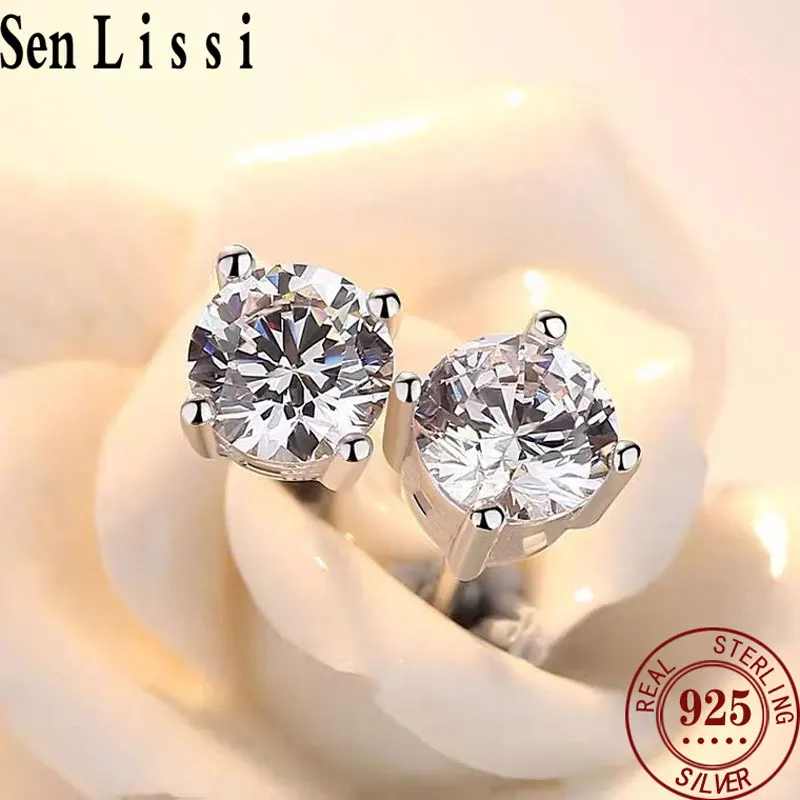 

Crystal AAAAA Zircon 925 Sterling Silver Earrings Channel Cubic Zirconia Silver Stud Earrings for Women Sterling Silver Jewelry