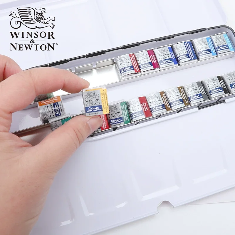 Winsor Newton Cotman Watercolours Paint 24 Half Pans Colors Watercolor Pattle Set Metal Sketchers\' Box Artist Pigment Aquarelle