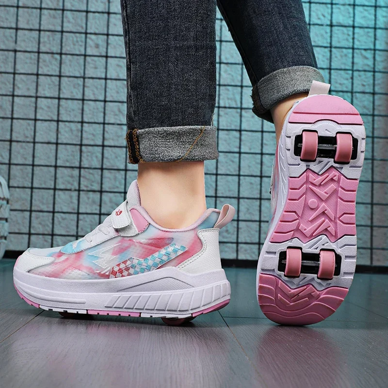 

New walking shoes Invisible four-wheel detachable roller shoes for children boys roller skates lace-up roller shoes