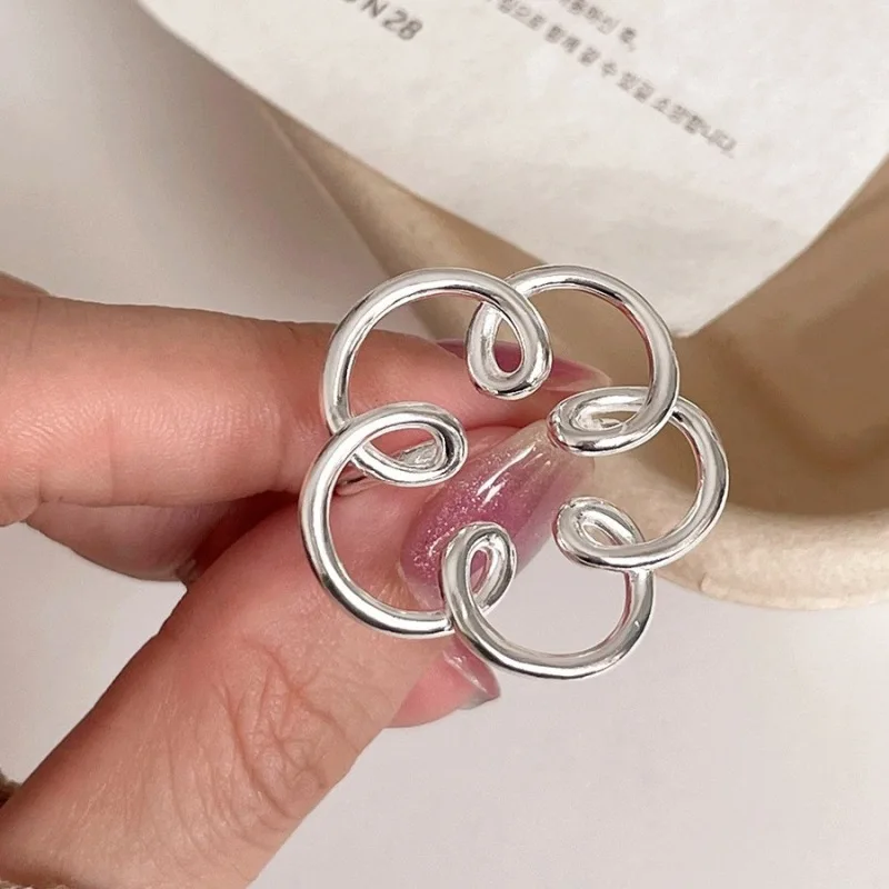 VENTFILLE 925 Sterling Silver Flower Hollowed Out Ring for Women Girl Gift Line Irregular Adjustable Jewelry Gift Dropshipping