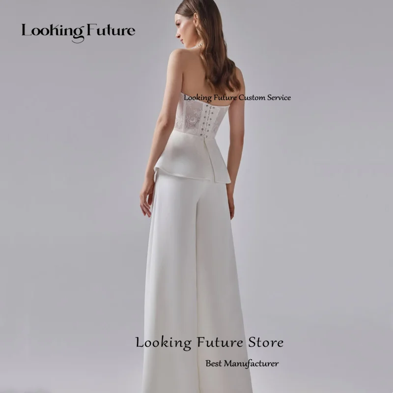 Simple White Wedding Dresses 2 Pieces Lace Strapless Sexy Backless Lace Up Sleeveless Bridal Gowns Vestidos 2026 Customized