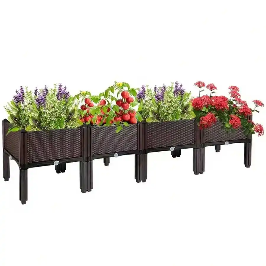 Garden Planting Box With Drainage System And Drainage Holes, Traditional Black Woven Plastic Container, Suitable For Balconies,
