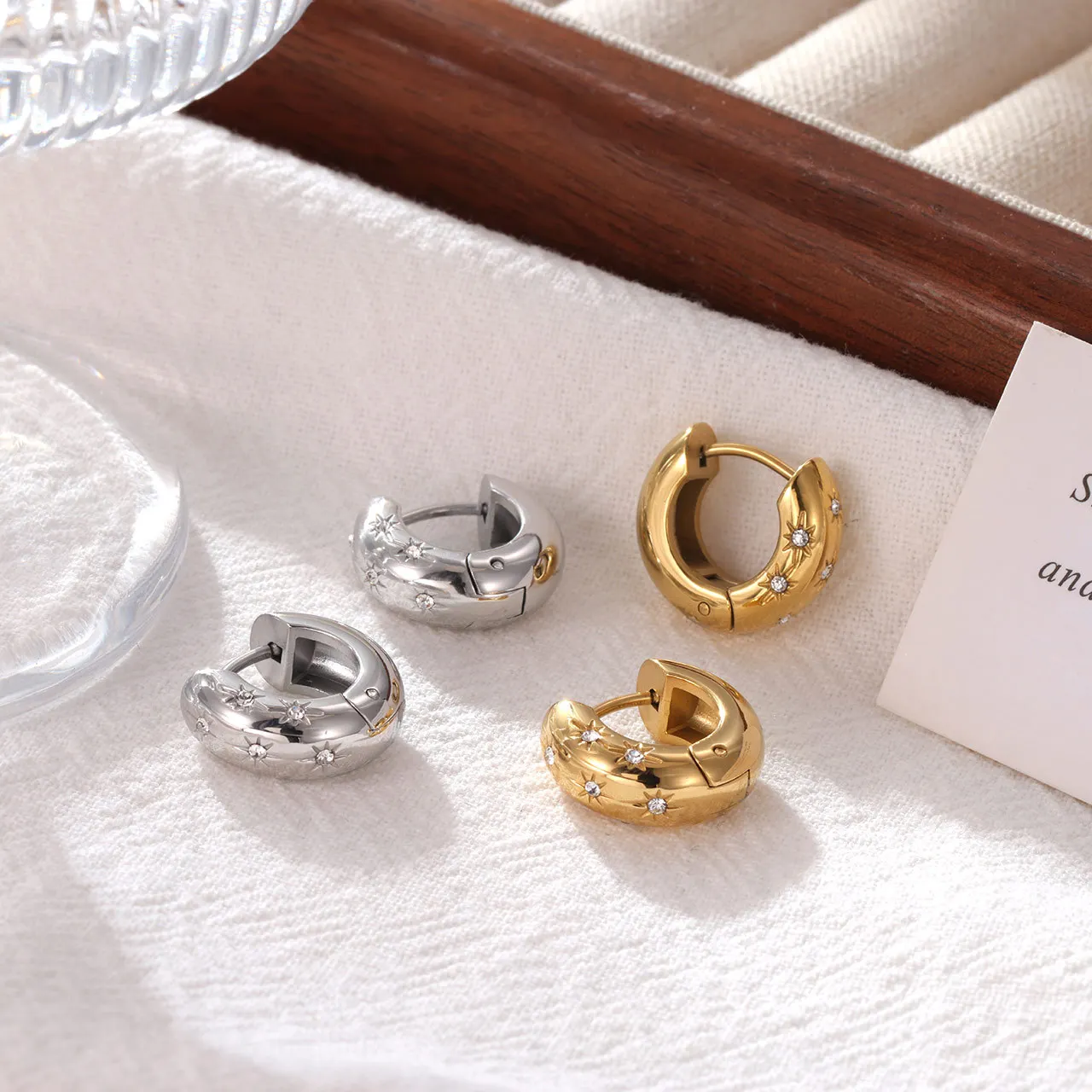 French Retro Zircon Star Stainless Steel Stud Earrings Statement Rust Resistant Charm Waterproof 18K Gold PVD Plated Jewelry