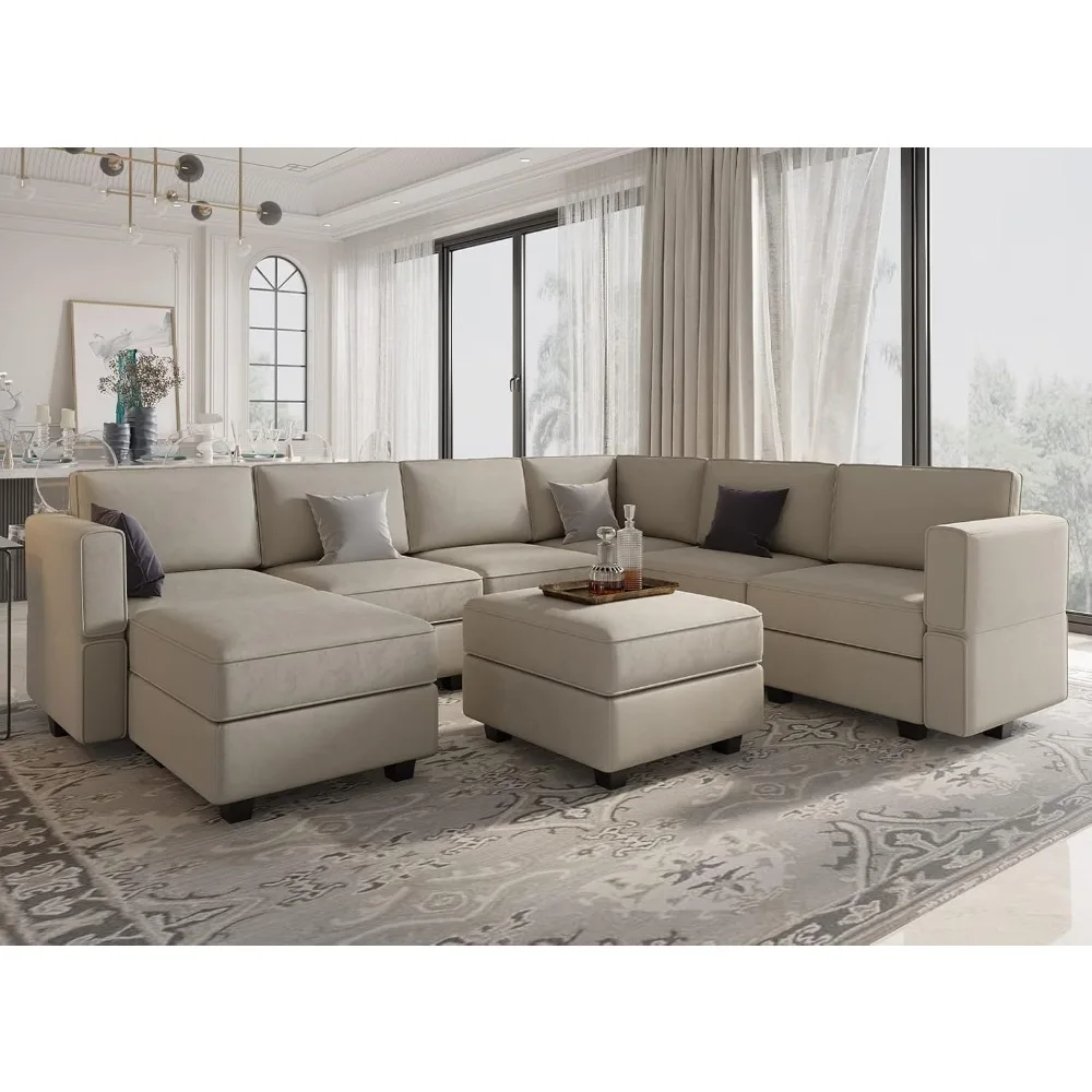 

Modular Sectional Sofa with Storage Seat Oversized U Shaped Couch with Reversible Chaise Sofa Set with Ottoman Velvet Gr