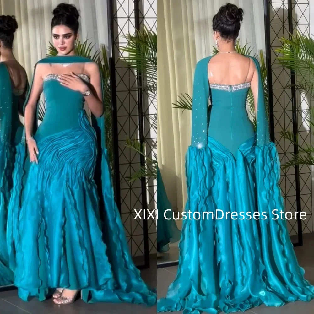 Customized Luxury Evening Dresses A-Line Strapless Floor-Length Ruffle Zipper Up Beadings Strapless Lining Elegant Party Dresses