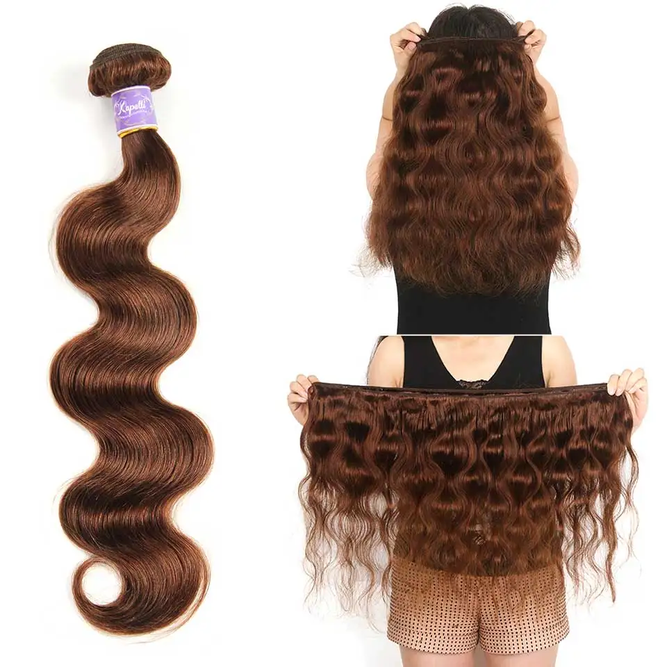 Bundle de tissage de cheveux humains pré-colorés, Extensions de cheveux humains, Brun radieux, Extensions de cheveux brésiliens, Richesse, 10A, 30 po, 32 po